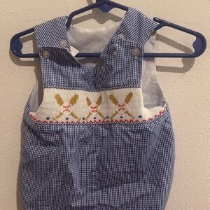 Classic Blue Gingham Smocked Baby Overalls
